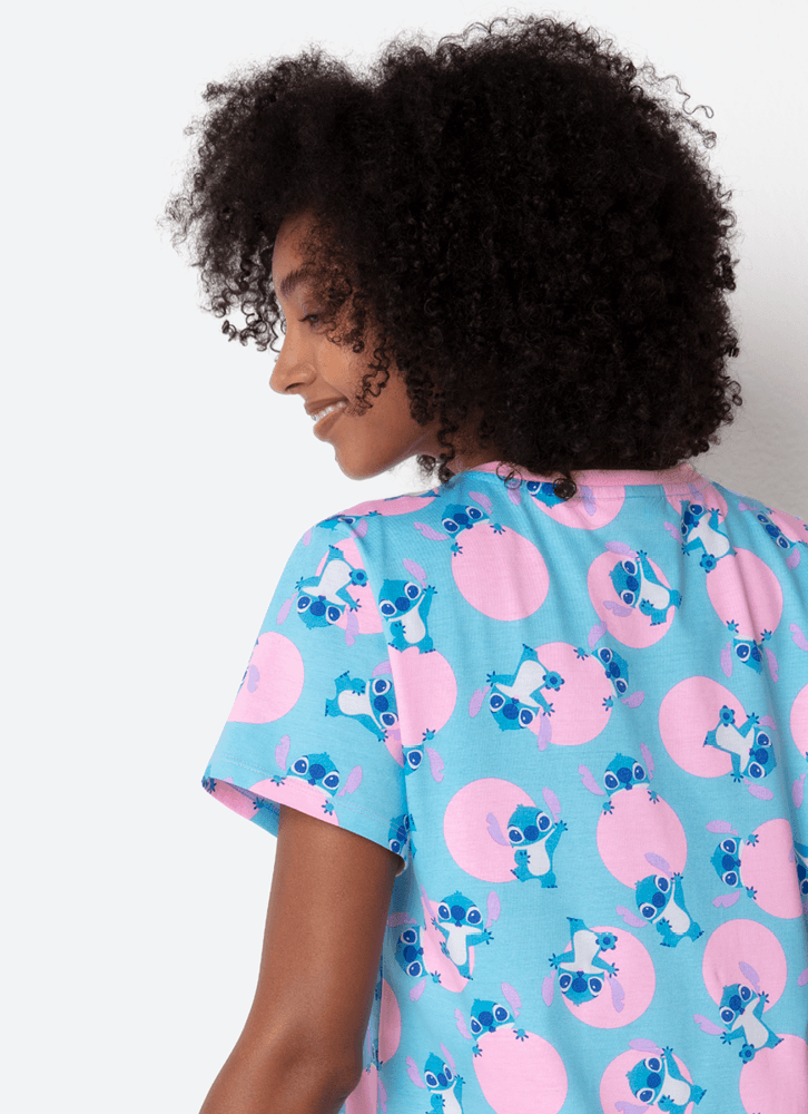 Camisola Manga Curta Algodão Feminina Stitch
