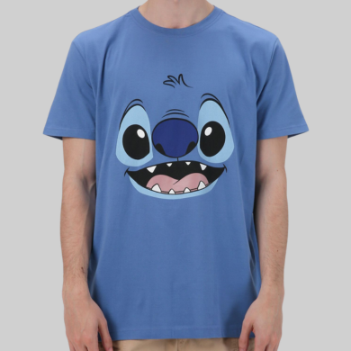Camiseta Masculina Stitch Azul – Estampa Frontal do Rosto