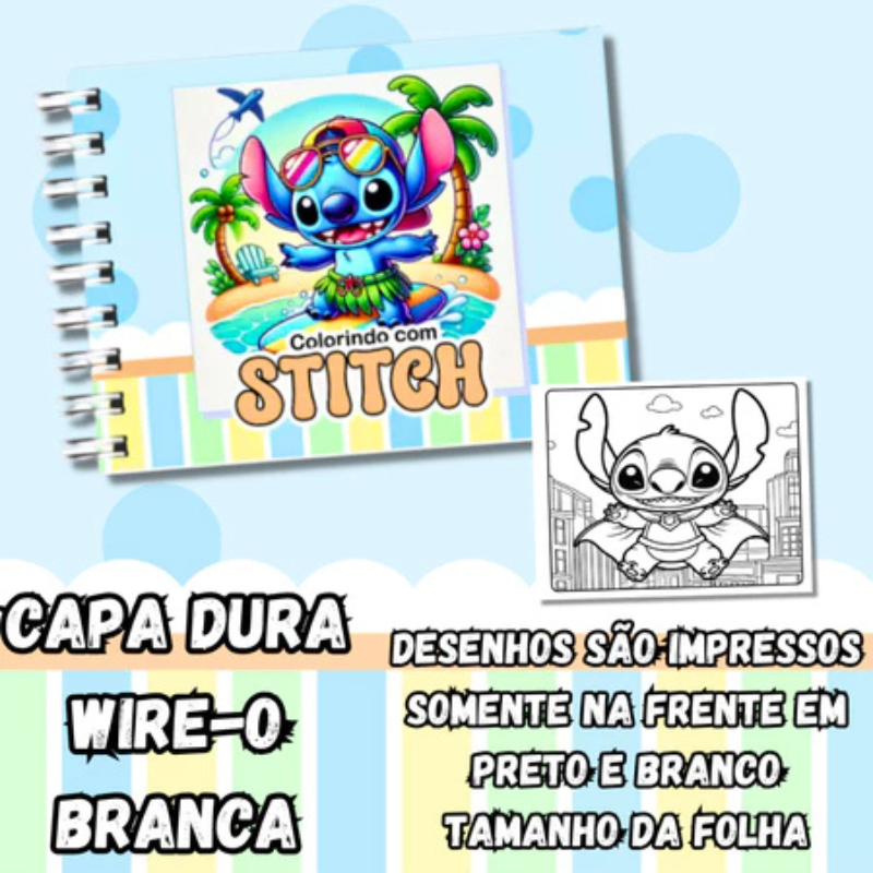 Livro de Colorir Stitch com Estojo de 24 Peças - 50 Páginas