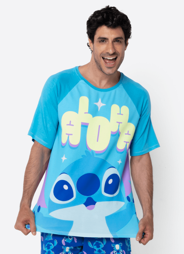 Pijama Manga Curta Viscolycra Masculino Stitch