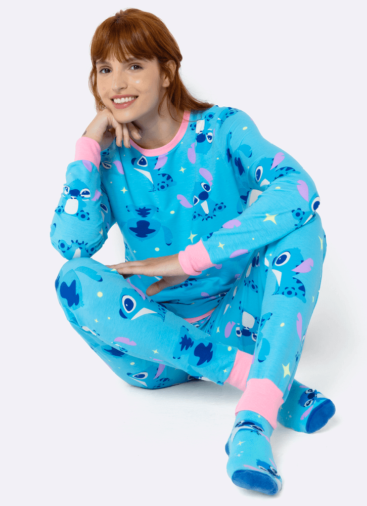 Pijama Manga Longa Ultra Visco Feminino Stitch