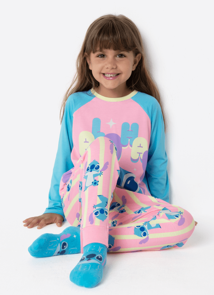 Pijama Manga Longa Menina Stitch