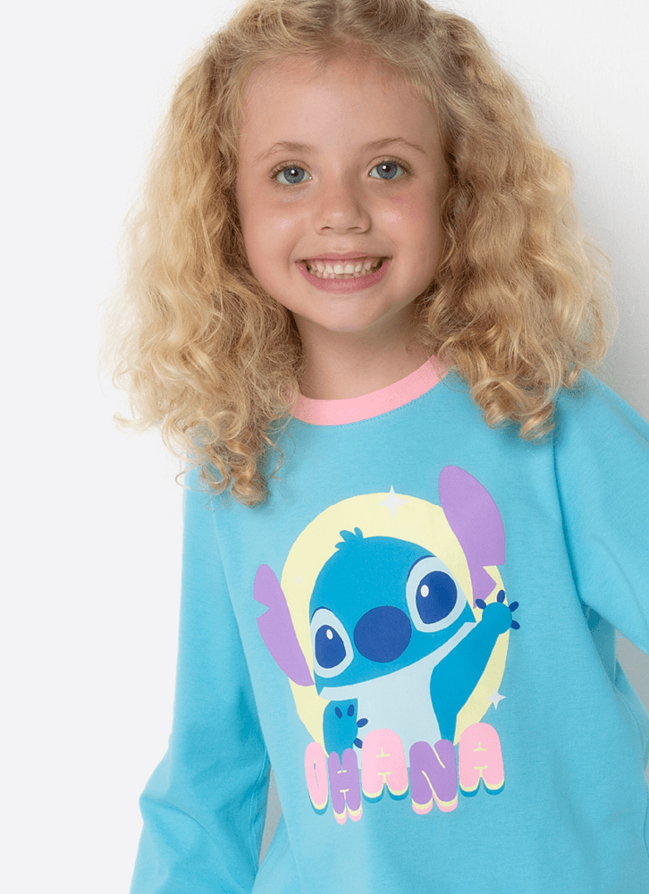 Pijama Manga Longa Algodão Menina Stitch