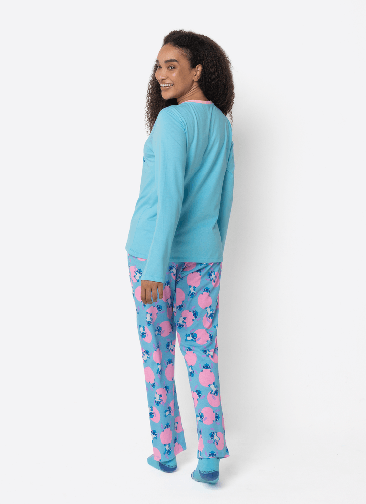 Pijama Manga Longa Algodão Feminino Stitch