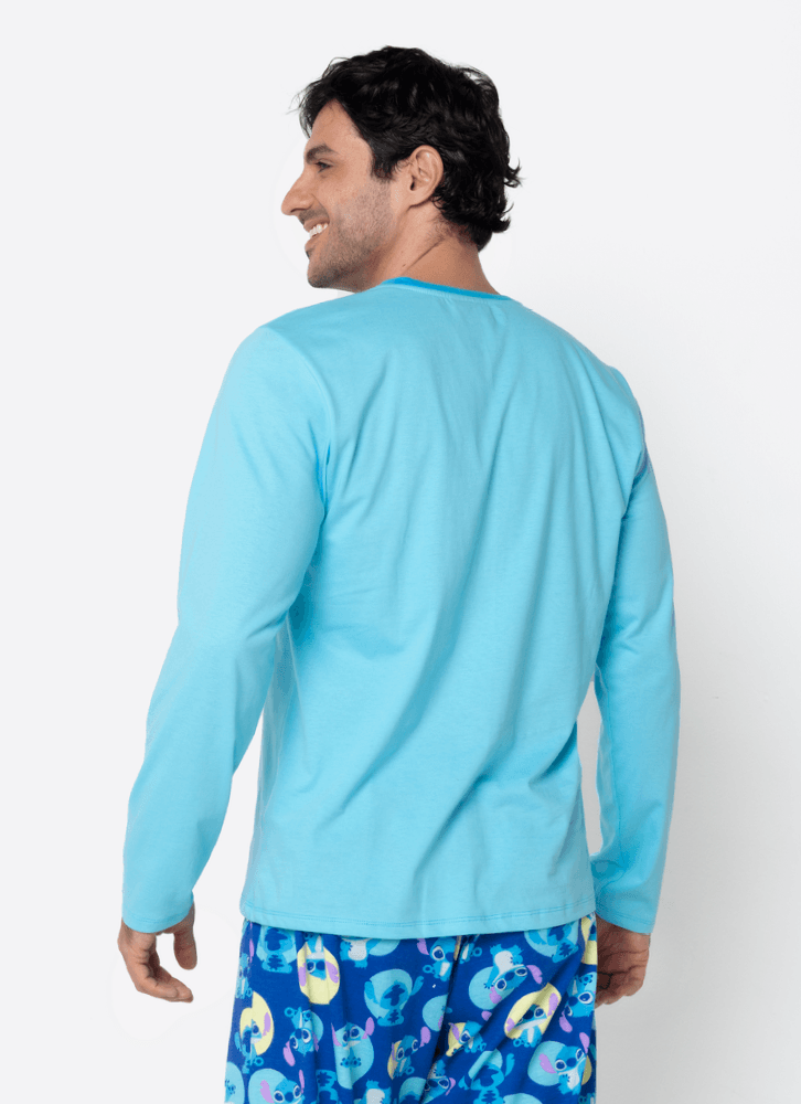 Pijama Manga Longa Algodão Masculino Stitch