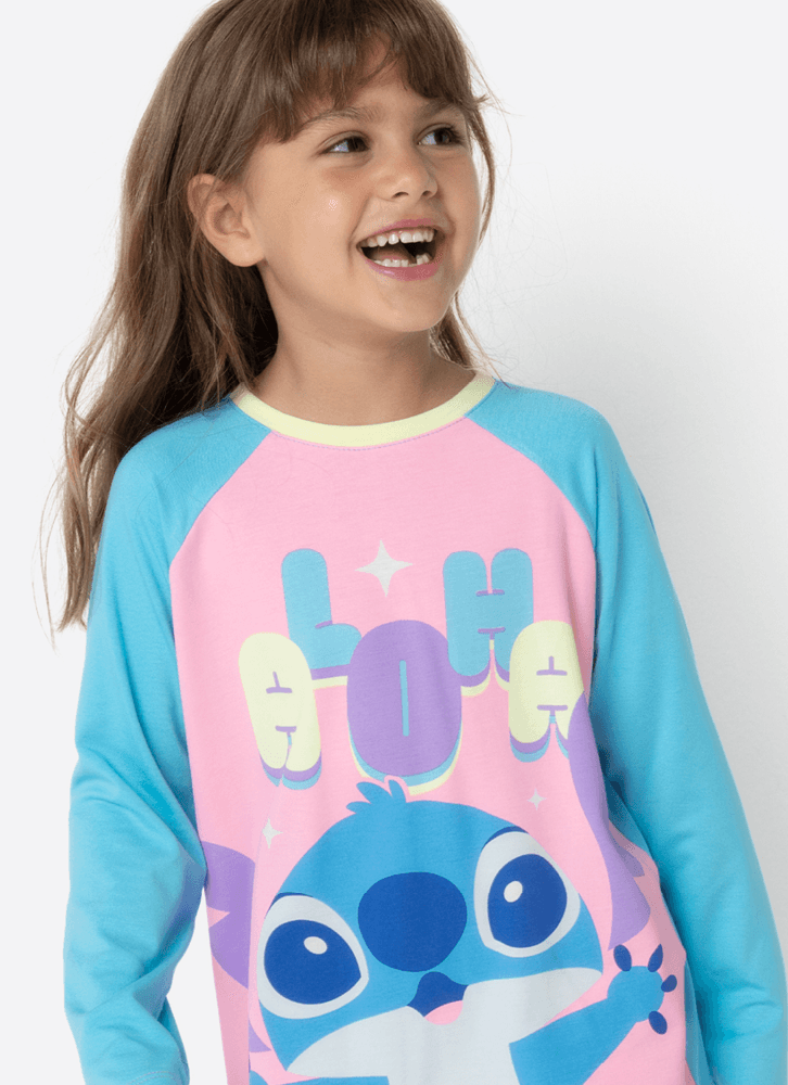 Pijama Manga Longa Menina Stitch