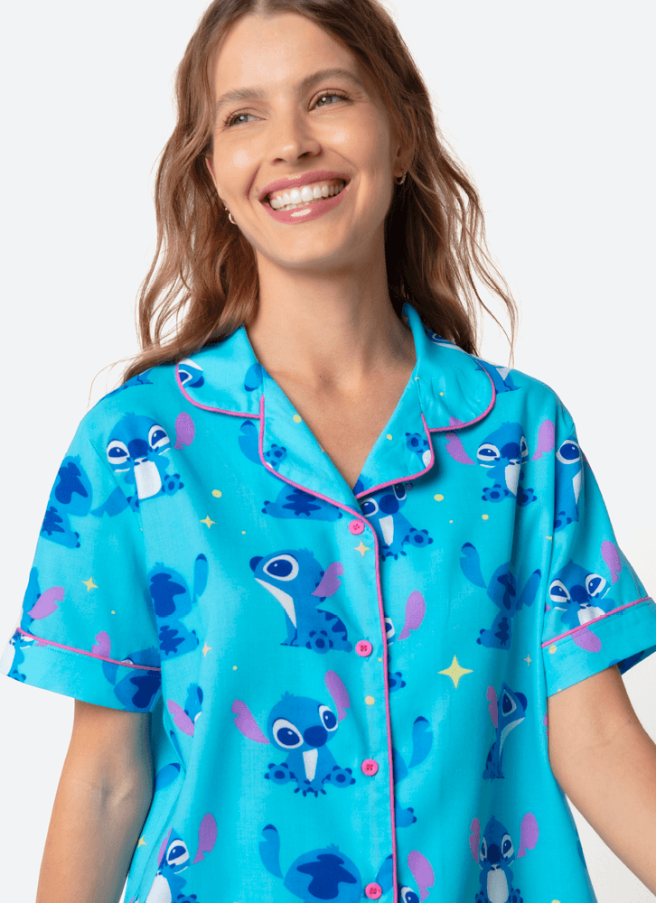 Pijama Manga Curta Viscose Feminino Stitch