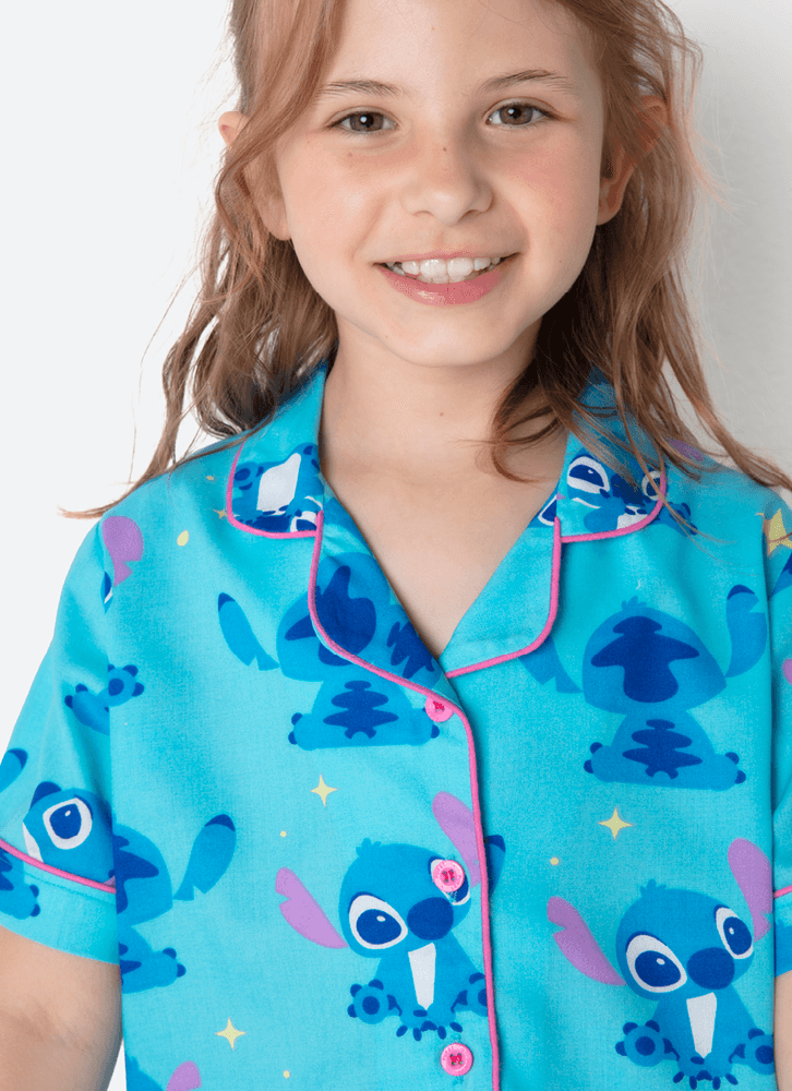Pijama Manga Curta Viscose Menina Stitch