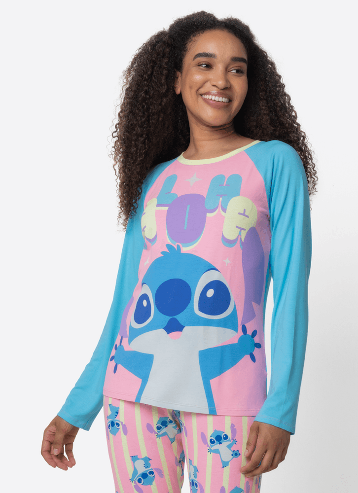 Pijama Manga Longa Feminino Stitch