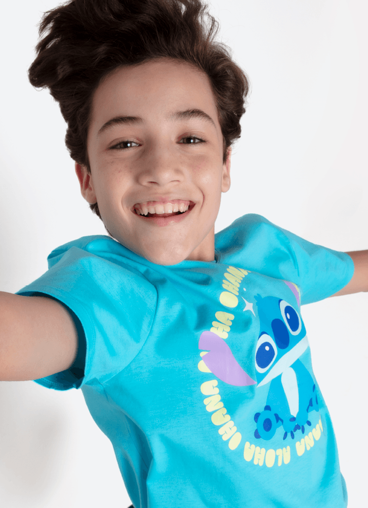 Pijama Manga Curta Algodão Menino Teen Stitch
