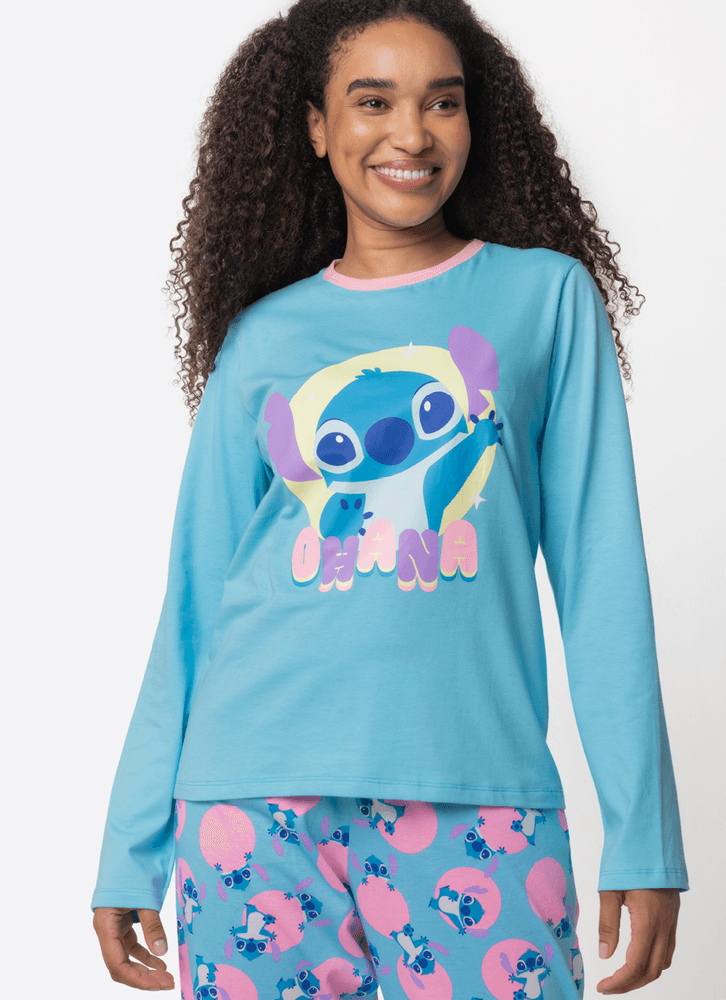 Pijama Manga Longa Algodão Feminino Stitch