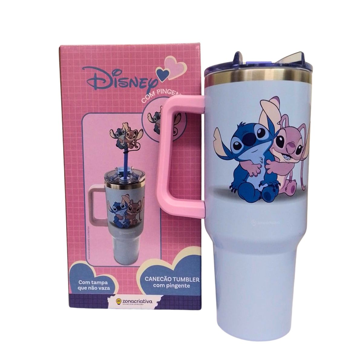 Canecão Tumbler Stitch e Angel 1,15L + Pingente Grátis
