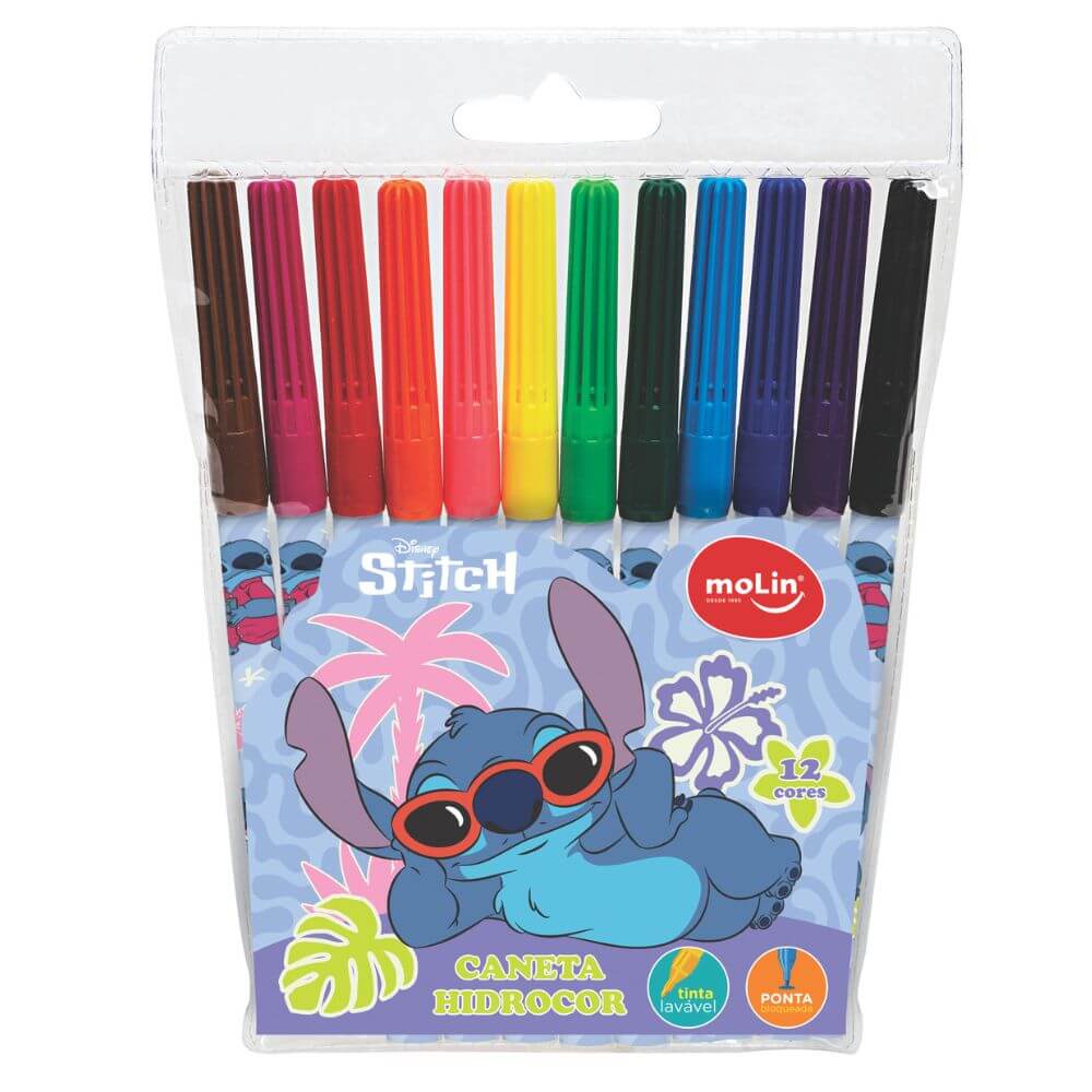 Canetinha Hidrocor Disney Stitch c/ 12 Cores