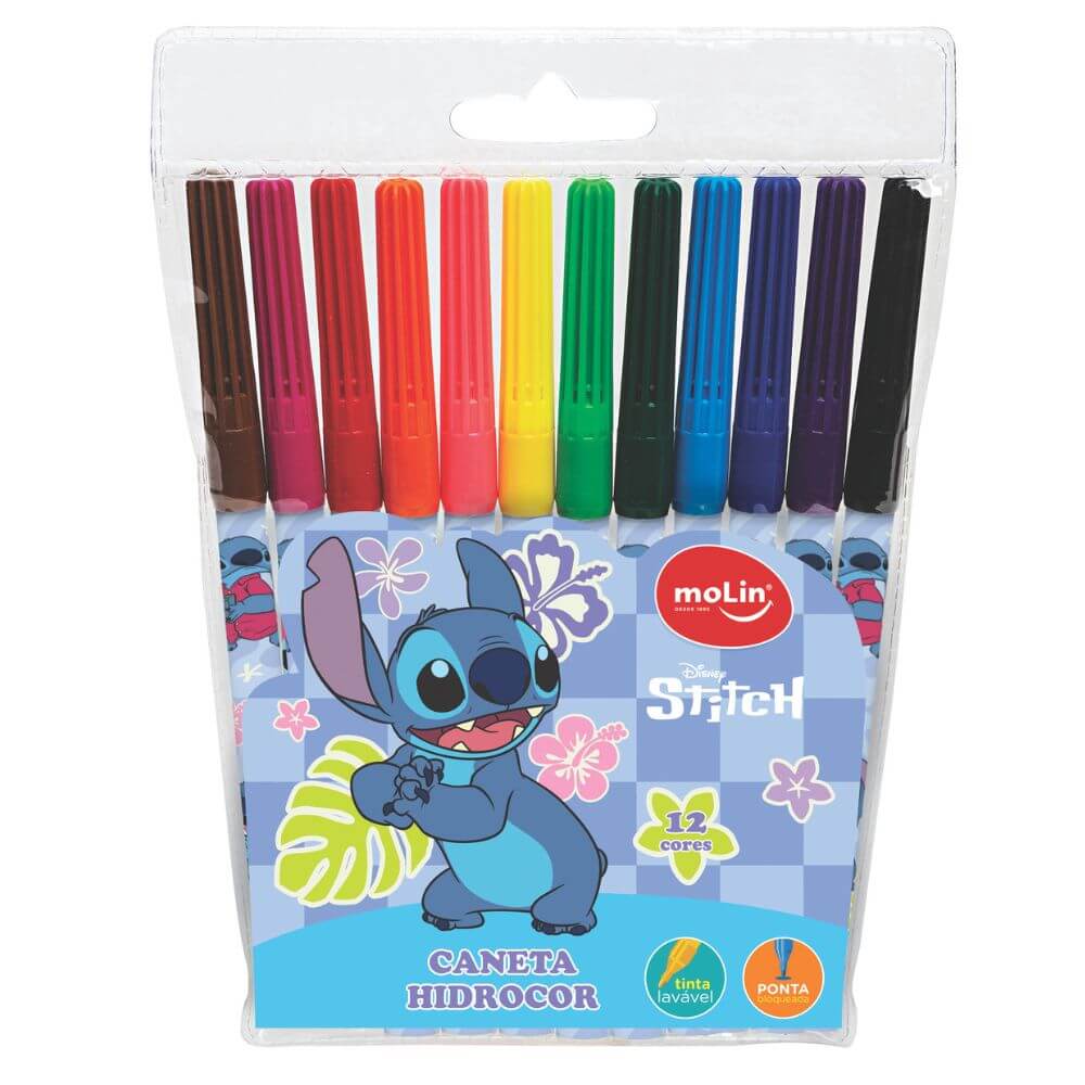 Canetinha Hidrocor Disney Stitch c/ 12 Cores
