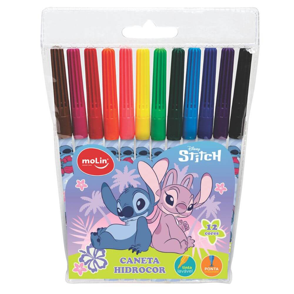 Canetinha Hidrocor Disney Stitch c/ 12 Cores